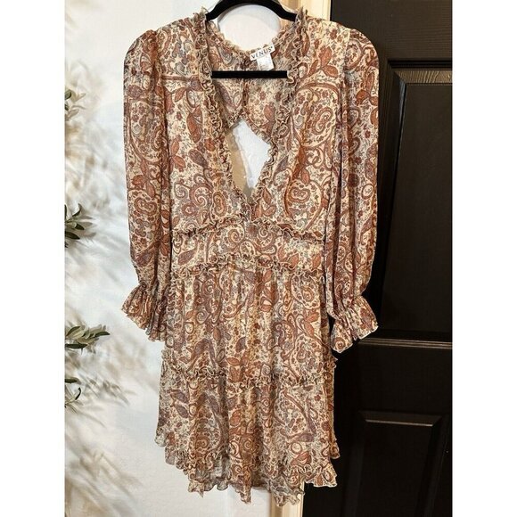 VENUS Dresses & Skirts - Venus Western Women’s Size 12 Vneck Paisley Long Sleeve Ruffle Hem Cowgirl Dress